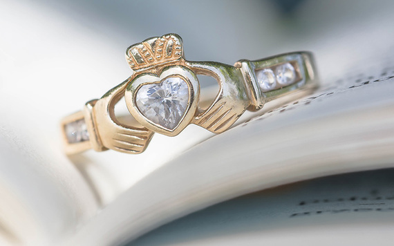 A beautiful Claddagh ring.